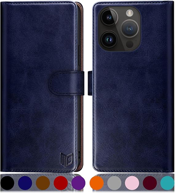 SUANPOT Design for iPhone 15 Pro Max 6.7" Wallet case with RFID Credit Card Holder,Flip Book PU Leather Cover Women Men for Apple 15ProMax Phone case Blue