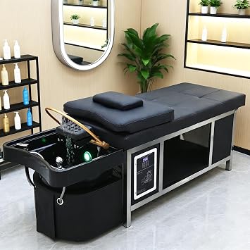Head Spa Bed Head Spa Equipment with Steamer & Water Circulation System, Shampoo Bed Scalp Care Massage Table for Barbershop, Salon Station, Massage Parlor