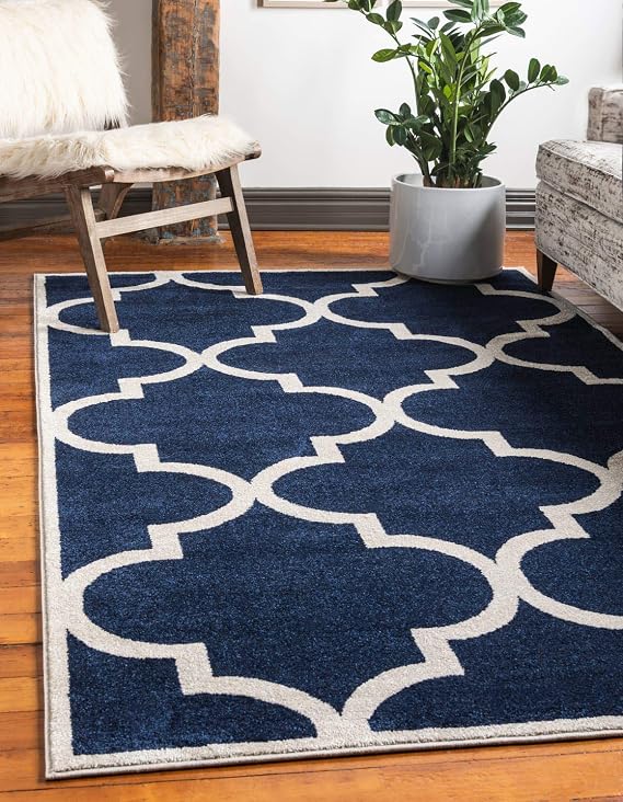 Unique Loom Trellis Collection Modern Morroccan Inspired with Lattice Design Area Rug (2' 2 x 3' 0 Rectangular, Navy Blue/ Beige)