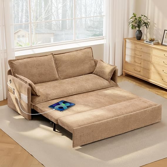 SUNWAVE 60" Queen Pull Out Sofa Bed, 2-in-1 Convertible Sleeper Couch