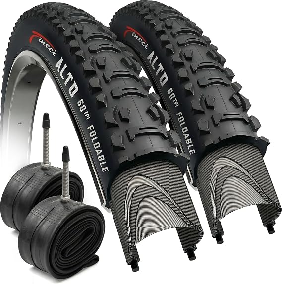 Set 26 x 1.95 Mountain Bike Tires & Tubes Schrader/Presta 50-559 26 inch | Folding 26 inch Bicycle Tyres, Accessories for MTB, Mountain and Hybrid Bikes, Front and Rear Replacement