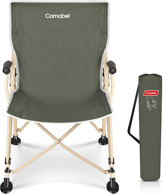 Camabel Folding Camping Chairs Oversized Heavy Duty Padded 400 LBS Beach Chair Portable Outdoor Lawn Chairs with Storage Bag and Carry Bag for Sporting Hiking Picnics Fishing Army Green