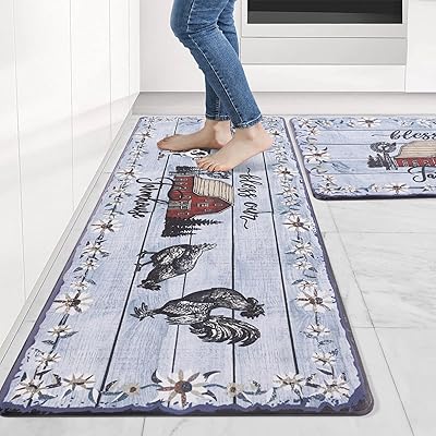 Carvapet Kitchen Floor Mats 2Pcs, Anti Fatigue Kitchen Rugs and Mats Farmhouse Floral Farmhouse Non-Skid Cushioned Floor Comfort Mat for Kitchen, Doorway, Sink, Laundry, 17x2717x47