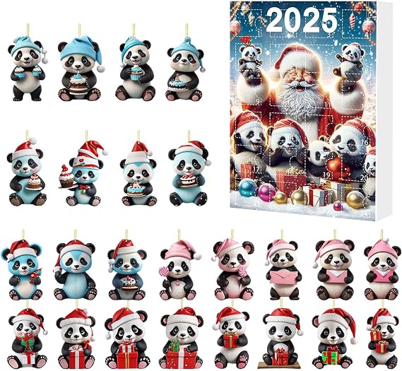 Christmas Calendar 2D Panda Ornament Christmas | 24 Pieces Decorative Calendar Pendants for Winter Celebration Festive Stocking Stuffer Car Rearview Backpack Tree Party