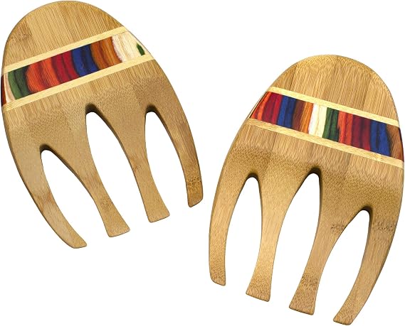 Totally Bamboo Baltique Marrakesh Collection Salad Hands Serving Utensils, Bamboo and Colored Birch Wood
