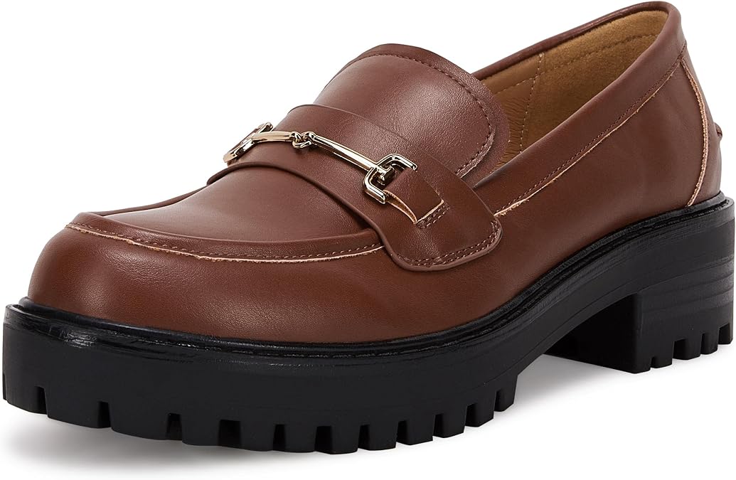 VETASTE Women's Platform Chunky Heel Loafers Slip on Business Casual Shoes