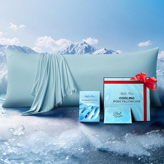 Ice Cooling Body Pillowcase for Hot Sleepers, Stay Cool All Night, Silky Touch Long Body Pillow Cases with Invisible Zipper, Soft Breathable Body Pillow Cover, Gift for Men Women - 20"x54", Mint Blue
