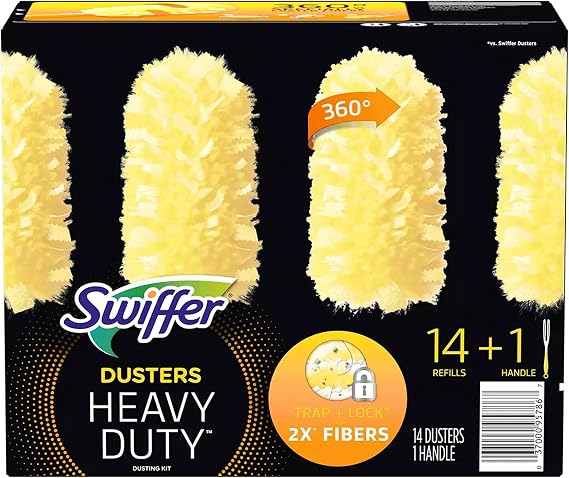 Swiffer 360 duster handle with refills, plastic handle, fleece fiber head, yellow, 14 count