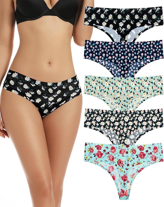 VOENXE Seamless Women Underwear Thongs,High Waist Cut No VPL Knickers Pants