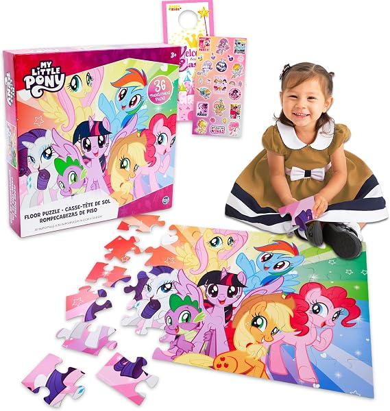 My Little Pony Floor Puzzle for Kids Ages 3-5, Jumbo 30" x 20" Bundle | MLP 36 Piece Jigsaw Floor Puzzle, Stickers, More | My Little Pony Toys Jigsaw Puzzles for Girls Toddlers