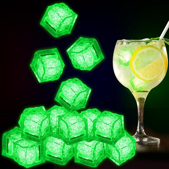 Light Up Ice Cubes Bulk, 300 Pack Green LED Ice Cubes for Drinks, Flashing Water Activated, Bar Club Wedding Party Decor