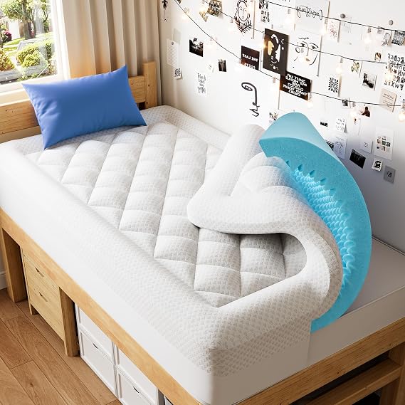 PERLECARE Twin Mattress Topper, 4 Inch Dual Layer Mattress Topper Twin for Pressure Relief, 2.5 Inch Cooling Egg Crate Gel Memory Foam Plus 1.5 Inch Pillow Top Cover, Medium Firm with Deep Pocket