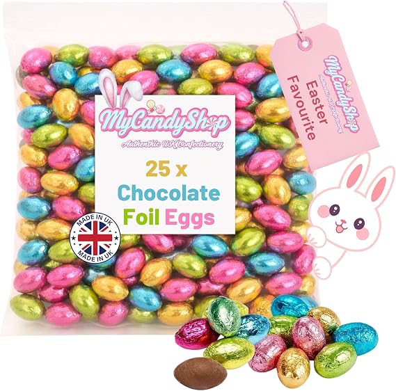 Foil Chocolate Mini Eggs - Pack of 25 Mixed Colour - Bulk Chocolate Eggs Easter Hunt Treats - Creamy Mini Chocolate Eggs for Easter Parties & Celebrations