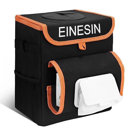 Einesin Car Trash Can - Leakproof Car Organizer & Storage Bag with Tissue Box Holder, Waterproof Garbage Bin Interior Accessory for Most Vehicles, SUVs & Trucks, Back/Front Seat Universal Fit