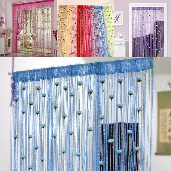 RJDJ Rose Thread Door Curtain, String Curtain with Roses, String Door Curtain Window Decoration, Room Divider Decoration, Privacy Curtain for Doorway, Hanging Tassel Curtain for Home Party (Blue)