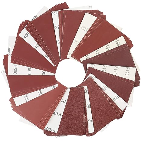 LotFancy 1/4 Sheet Sandpaper for Palm Sander, 50PCS 60 80 120 180 240 320 400 600 800 1000 Grit Sanding Sheets Assortment for Car and Wood, Plain Backing Sand Paper, 5.5x 4.5