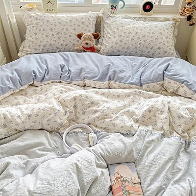 Bedding Duvet Cover Set with Pillowcases, Elegant floral print Soft 3 Pieces Bedding Comforter Cover Set, Soft Brushed Microfiber for All Seasons, 1 Comforter Cover 2 Pillow Shams,Blue 1,full