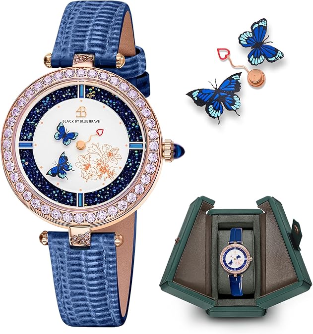 BLACK BY BLUE BRAVE Butterfly Watch for Women, Moving Butterfly Hands