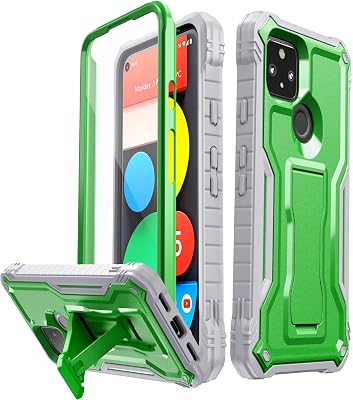 FITO for Google Pixel 5A Case, Dual Layer Shockproof Heavy Duty Case with Screen Protector, Built-in Kickstand Green