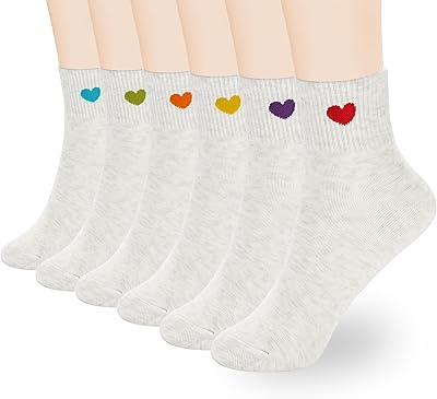 Womens Cute Ankle Crew Socks - Novelty Fun Heart Cotton Casual Athletic Running Socks-6Pairs