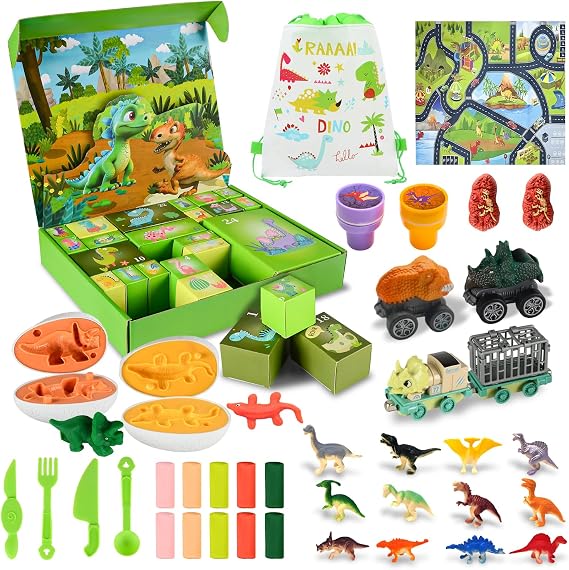 Dinosaur Advent Calendar 2025 Kids Boys, 24 Days Christmas Countdown Calendar, Dinosaur Car Toys with Game Map, Christmas Surprise Gift for 4 5 6 7 8 Year Olds