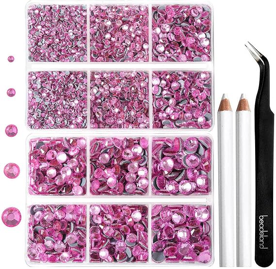 6736pcs Hotfix Rhinestones, Dark Pink, Mixed 5 Sizes, SS6-SS30