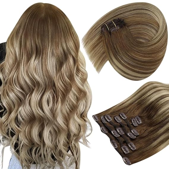 245g 22inch Chestnut Brown Balayage Hair Extensions Bundle Clip in Hair Extensions and Wire Hair Extension 2 Packs