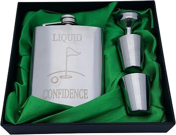 Golf Flask Gift Set - 7 oz Flask Engraved with Liquid Confidence