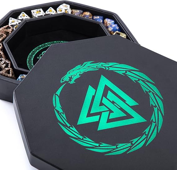 Premium Dice Tray for DND Valknut & Dragon Design - 9 Inch | Beautiful Rolling Tray & Box Storage, Protect Your Dice & Tabletop, For D&D and RPG, Compatible with Dungeons and Dragons