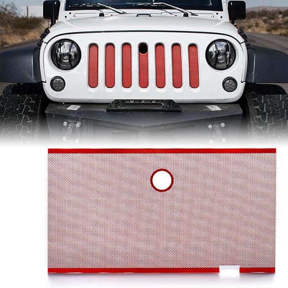 Xprite Red Aluminum Alloy Mesh Grill Insert with Hood Lock Hole Compatible with 2007-2018 Jeep Wrangler JK JKU Stock Grille