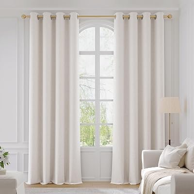 FMFUNCTEX 100% Blackout Beige Curtains for Bedroom, Emboosed Textured Floral Curtains 84 Inches Long for Living Room, Thermal Insulated Curtain, Farmhouse Drapes Room Darkening Grommet 2 Panels