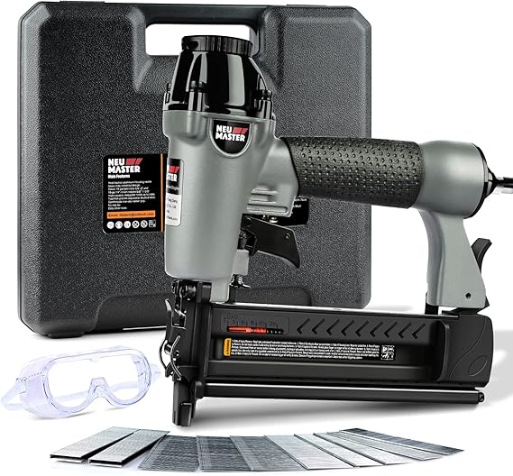 NEU Master Pneumatic Brad Nailer, 2 in 1 Nail Gun/Staple Gun Works with Air Compressor(Not Included), 18 Gauge 2 Inch Brad Nails and Crown 1-5/8 inch Staples with Carrying Case and Safety Glasses