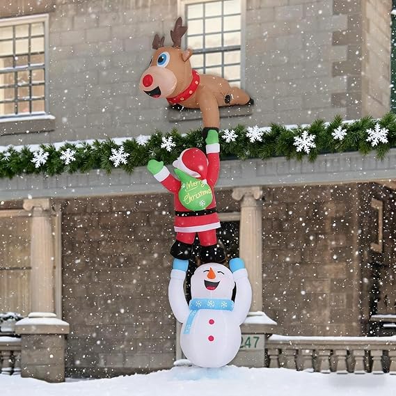 10FT Christmas Hanging Inflatables, Santa Claus Elk Snowman Decorations | Climbing Santa Inflatable Decoration for Roof, Balcony, Tree, Window Sill, Holiday Outdoor Display