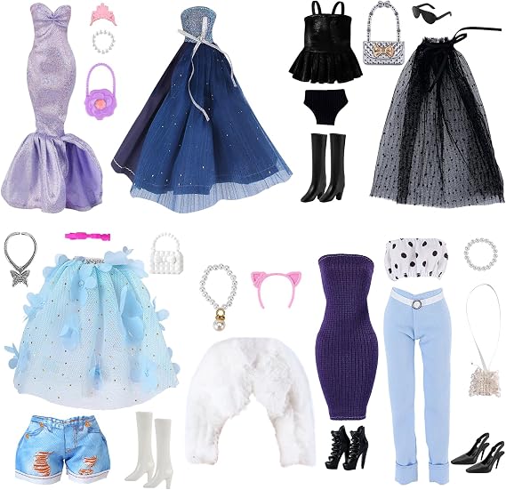 32Pcs Clothes and Accessories Compatible with 11.5 Inch Girl Dolls, Stylish Clothes and Accessories, Including Party Dress, Jewelry Accessoy, Strapless Princess Dress, Fashion Tops Pants