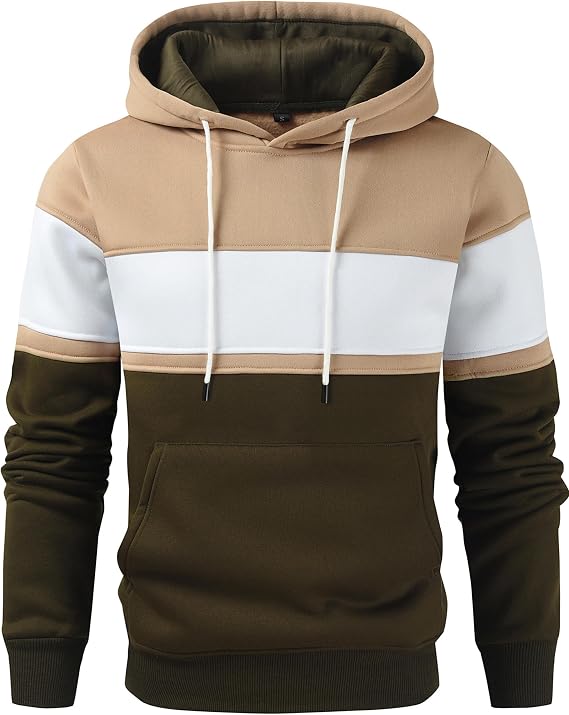 Men's Novelty Color Block Pullover Hoodie Casual Fleece Long Sleeve Hooded Sweatshirt