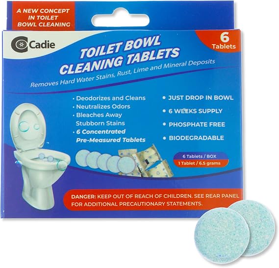 Cadie Toilet Bowl Cleaning Tablets - Automatic Drop-in Bleach 6 Blocks that Cleanse Bathroom at Home & Commercial | Removes Stubborn Stains, Rust, Lime, Mineral Deposits - 1 Pack