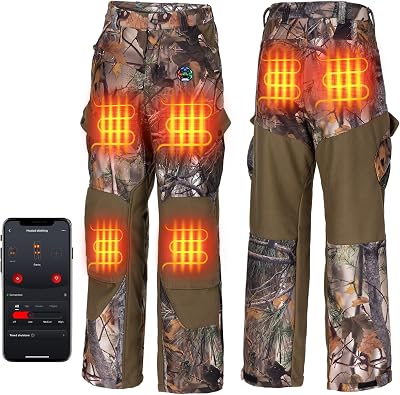 KEMIMOTO Heated Hunting Pants for Men, 6-15H Heating Time Winter Camo Pants Padded Knees for Hunting Hiking Camping
