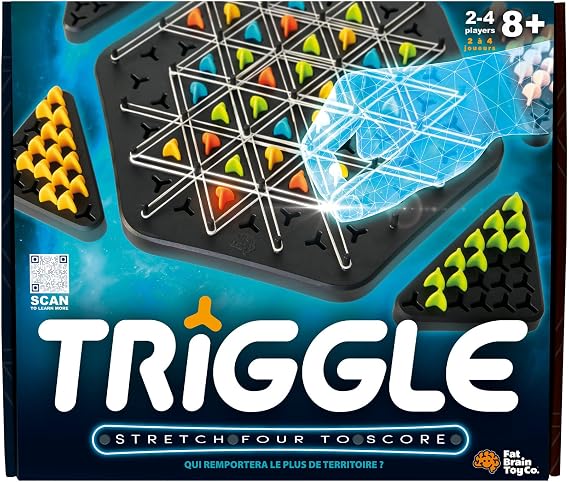 Fat Brain Toys Triggle - Stretch Four to Score [Fun Family Brainteaser Strategy Game for Kids, Teens, Adults] Rubber Band Triangle Game