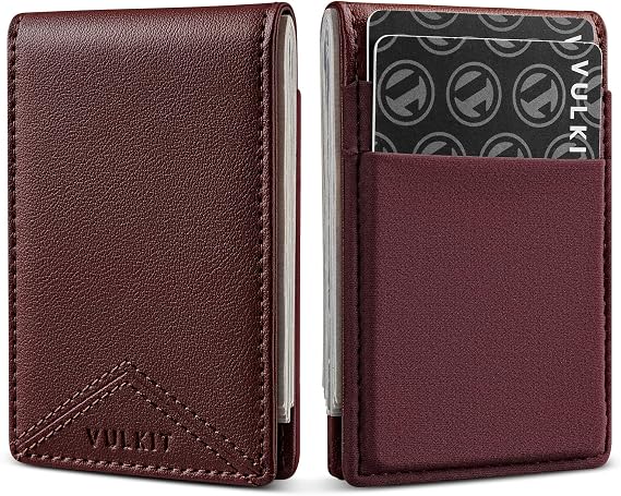 VULKIT Slim Money Clip Wallets - Thin FRID Credit Card Holder Minimalist Front Pocket Wallet for Men, Leather with Magnetic Money Clip, Holds Cash & Cards