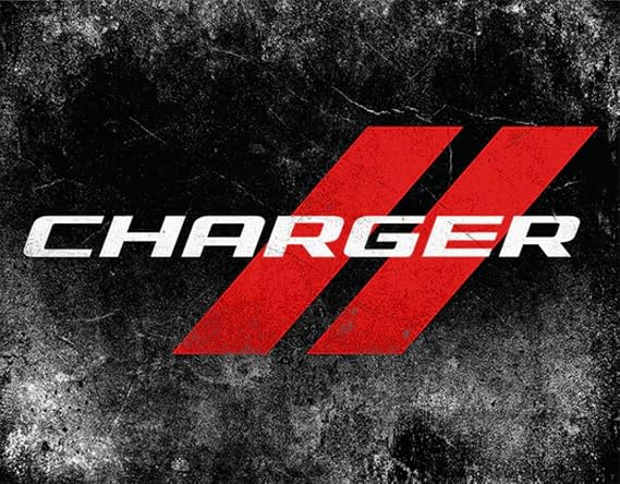 Dodge Charger Script Logo Metal Wall Sign - Script with Rhombus Logo 16" x 12.5"