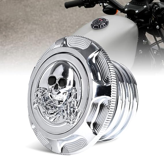 Aluminum Motorcycle Fuel Tank Gas Cap Cover Replacement Lid | for Harley Sportster XL 1200 883 X48 Road King Softail Dyna Touring Right-hand Thread,Non Vented (Chrome)