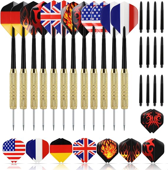 GWHOLE 12 Pcs Tip Darts with National Flag Flights, Extra 16 Flights and 12 Shafts Included