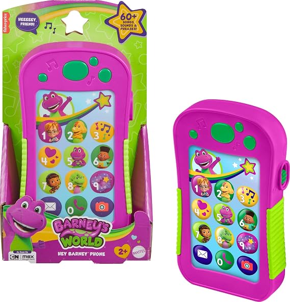 Barneys World Toddler Toy Hey Barney Phone with Music Lights & Phrases for Preschool Kids Ages 2+ Years, Multilanguage Version