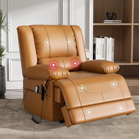 DOPEDIO Dual Motor Electric Lift Recliner Sofa,Massage Chair with Heating Function,Suitable for Living Room,USB Port,45-180 Degrees Arbitrary Adjustment (Faux Leather,Dark Brown)