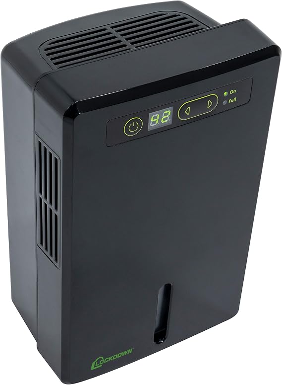 LOCKDOWN Automatic Dehumidifier with Quiet Operation, Drain Hose and Self Monitoring Controls for Humidity Control in Small Rooms, Safes and Closets