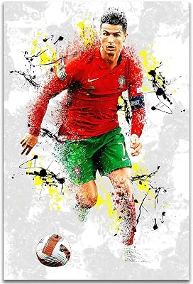 Generic Football Superstar Watercolor Poster, Ronaldo Wall Art Print Poster for Living Room Bedroom Room Gym Decor 16x24 Unframed, Gold