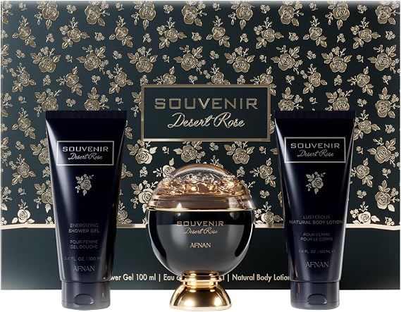 Afnan Souvenir Desert Rose Women's Luxurious Perfume Gift Set Eau De Parfum, Body Lotion & Shower Gel
