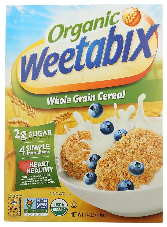Weetabix Organic Whole Grain Cereal Biscuits, USDA Certified Organic, Non-GMO Project Verified, Heart Healthy, Kosher, Vegan, 14 Oz Box