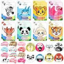 32 Pcs Animal Face Masks Skincare for Girls Women with Bow Makeup Headband Animal Character Spa Sheet Facial Mask for All Skin Types Girls Night Birthday Party Gifts
