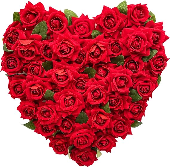 Valentines Day Heart Wreath Red Rose Heart Wreaths Valentines Heart Shaped Wreath for Door with Red Bow Valentines Front Door Decor Farmhouse Decorations (Red)